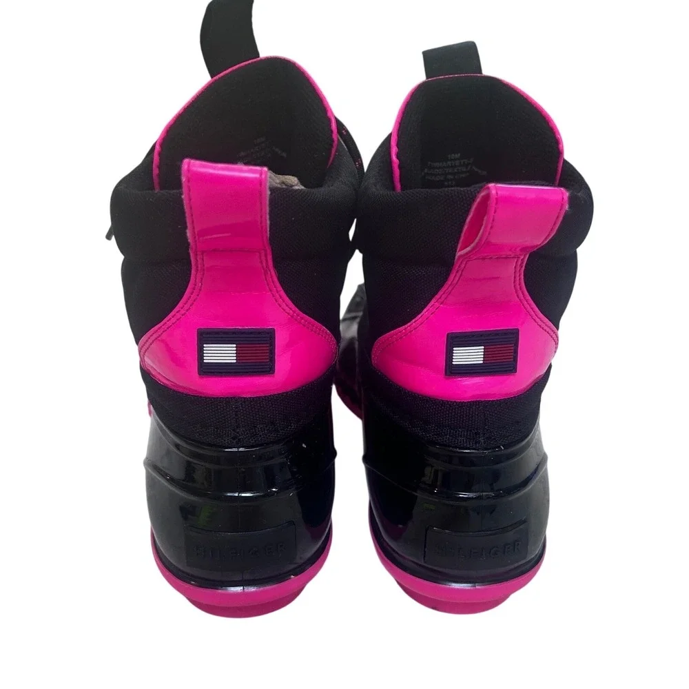 Tommy Hilfiger Haryett Duck Boots Black‎ Hot Pink Waterproof Rain Ankle Size 10M